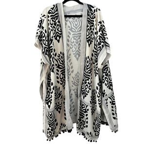Women Bohemian Lightweight  Kimono with Pom Pom Trim Size OS